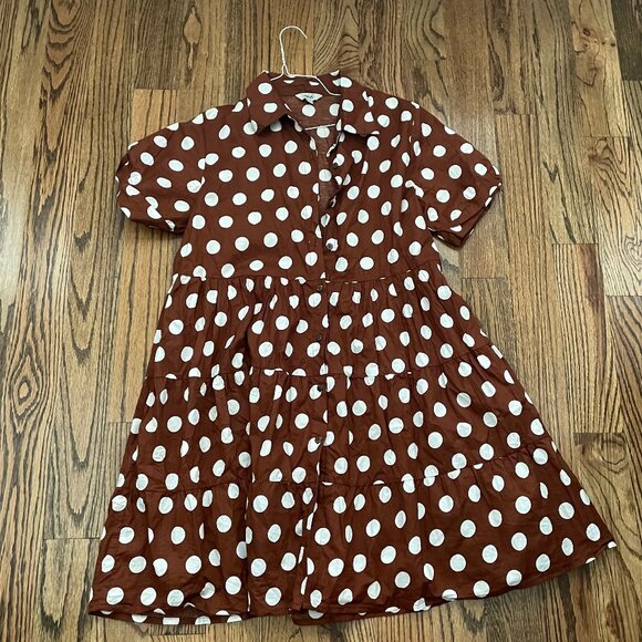 Brown and Cream Polka Dot T shirt Dress - Picture 1 of 3
